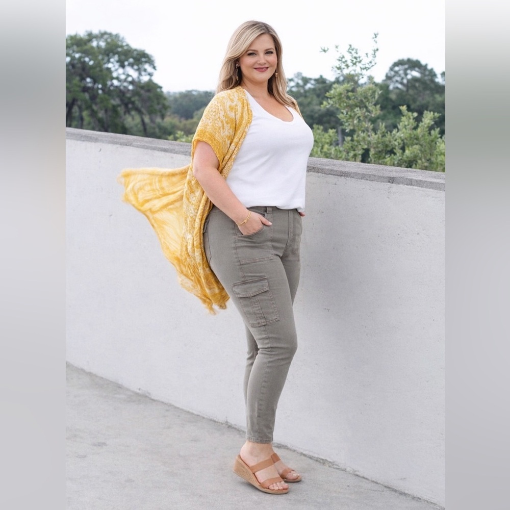 SPANX Stretch Twill Ankle Cargo Pants Desert Dune 2XL High Rise